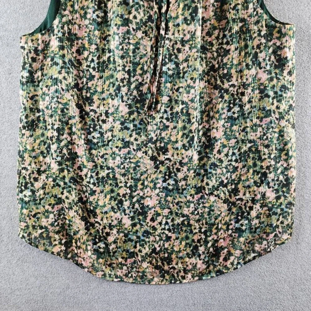 Anne Klein Tulla Printed Tie-Neck Blouse Women's M Pine Forest Multi Pullover - Picture 3 of 13